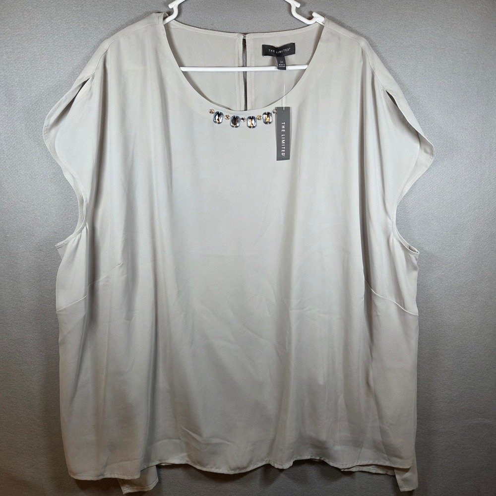 NEW The Limited Womens Vapor Blue Embellished Jewel Neck Blouse 3X Workwear - Picture 1 of 7